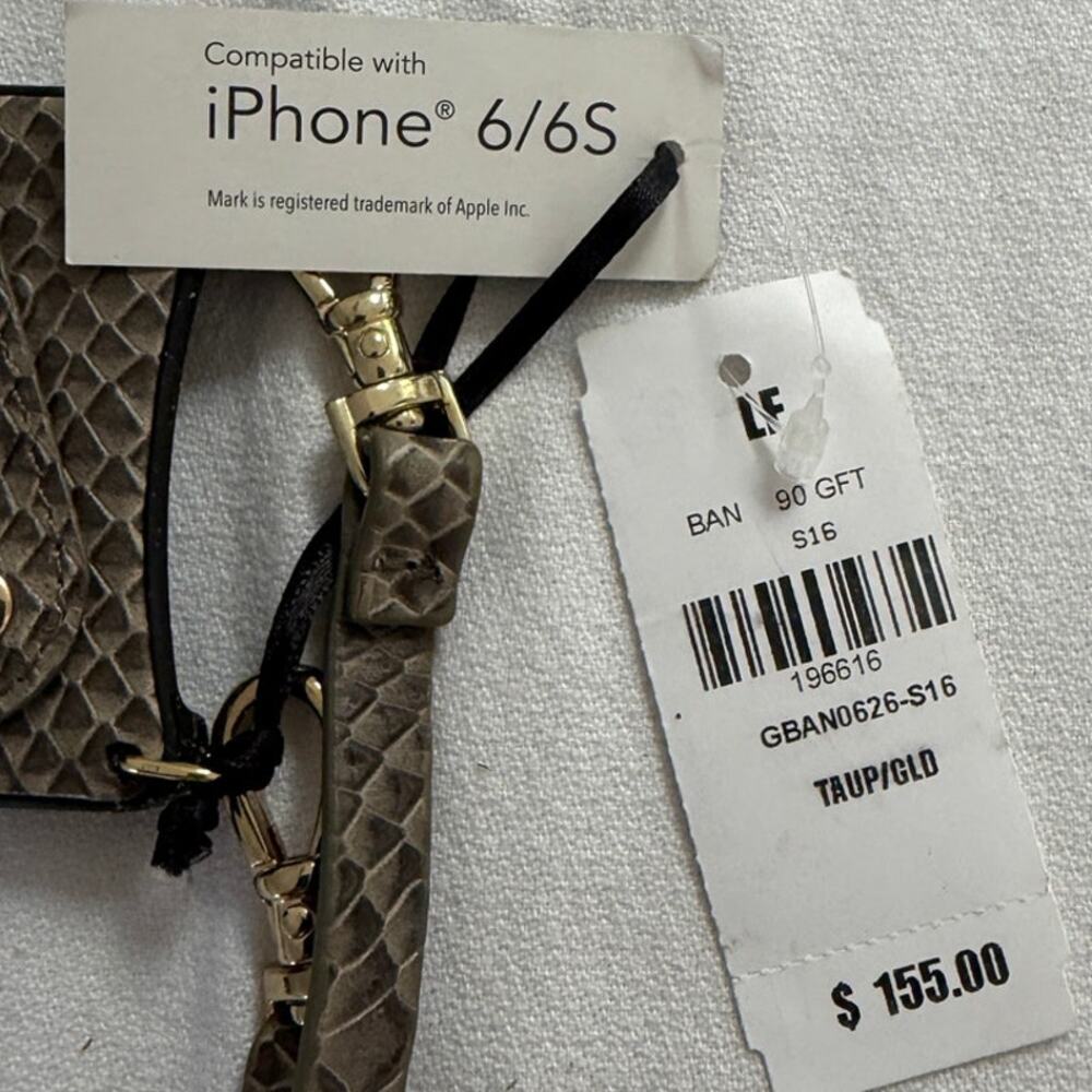 Bandolier Luxury Crossbody iPhone 6/6S Leather Phone Case - Taupe/Gold NWT - Picture 4 of 6